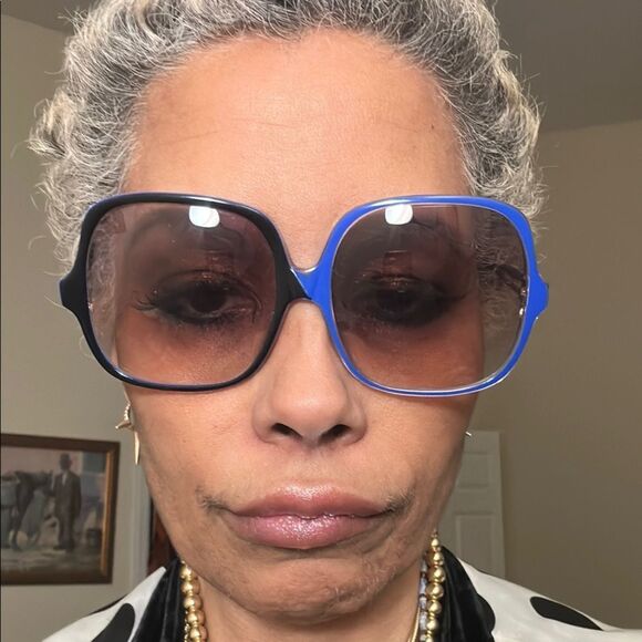 YSL VINTAGE Blue and Black oversized Sunglasses - Picture 1 of 6